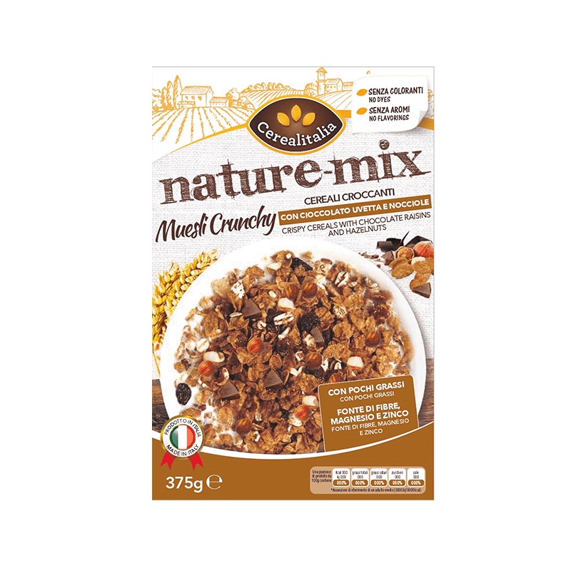 Muesli Crunchy con Cioccolato Uvetta e Nocciole Cerealitalia